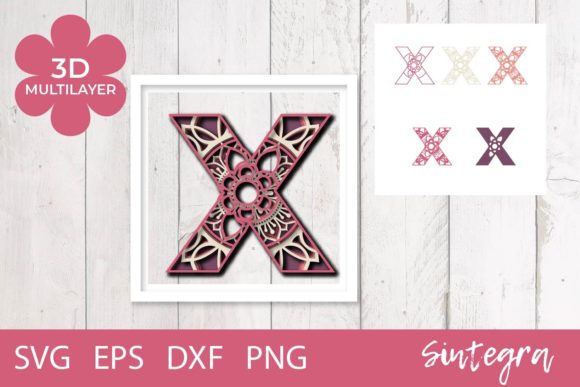 3D Floral Letter X Mandala Layer SVG