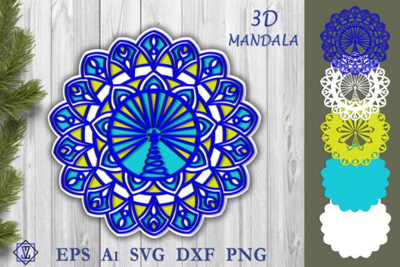 3D Mandala with Christmas Tree: Layered Design