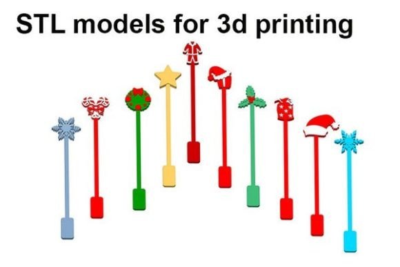 Christmas Drink Stirrers STL Files for Holiday Parties
