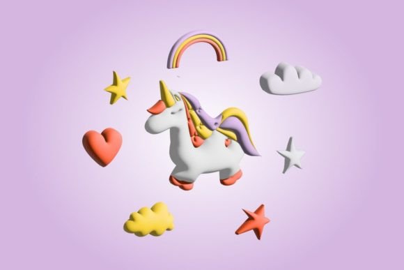 Cute 3D Unicorn with Rainbow: A Charming Addition to Your Creative Projects