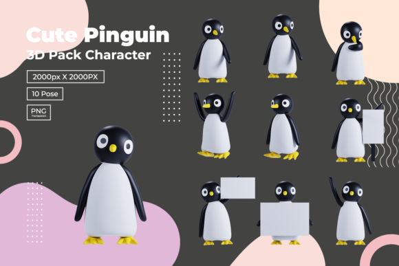 Elevating Digital Design with the 3D Pack Cute Animal Pinguin Illustration Bundle