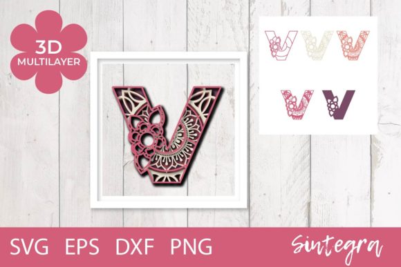 Enhance Your Designs with 3D Floral Letter V Mandala Layer SVG