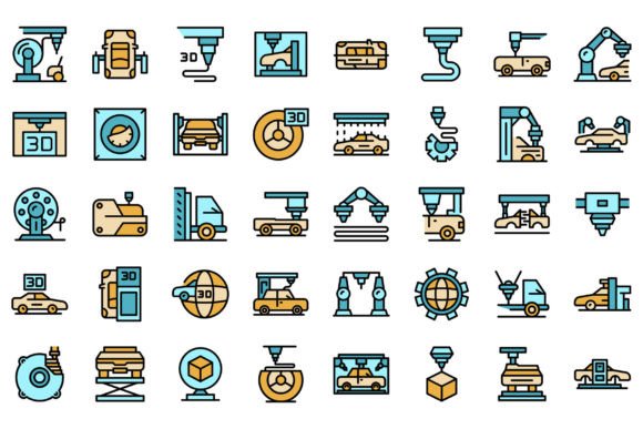 Integrating 3D Cars Printing Icons Set Vector Flat into Professional Design Workflows