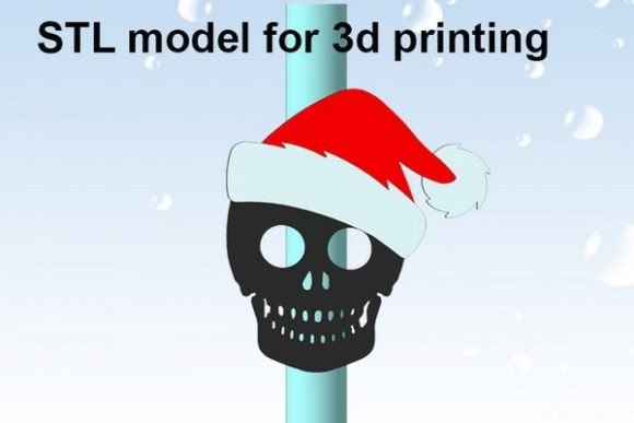 Skull in a Christmas Hat Straw Topper Design