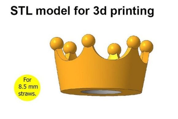 Small Crown Straw Topper STL File for 3D Printing