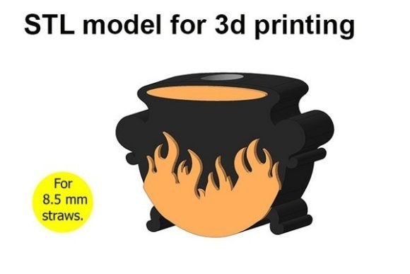 Witch Cauldron Halloween Straw Topper STL File